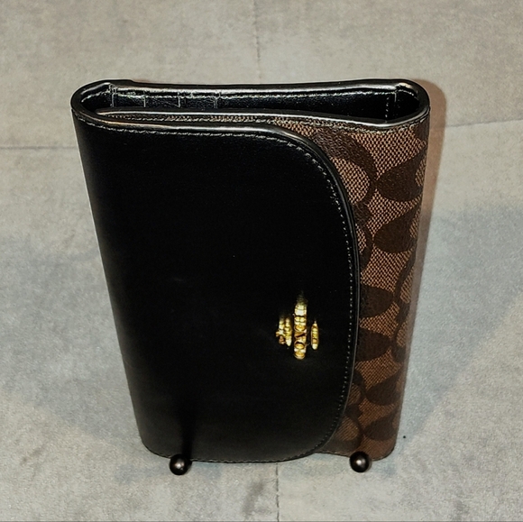 COACH SIGNATURE MONOGRAM TRI-FOLD LONG SNAP WALLET COATED CANVAS & BLACK NWOT - Picture 4 of 16